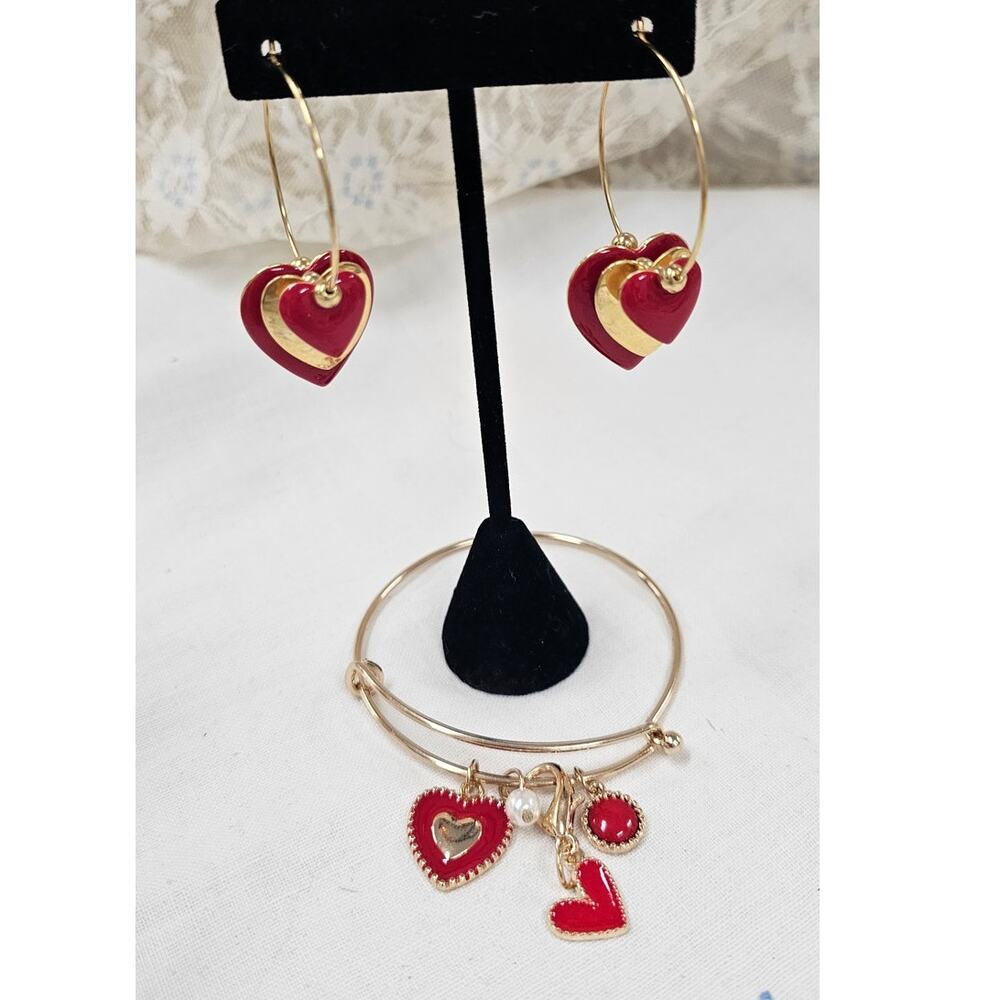 "Love Struck" Gold-Toned Red Enamel Heart Jewelry Set